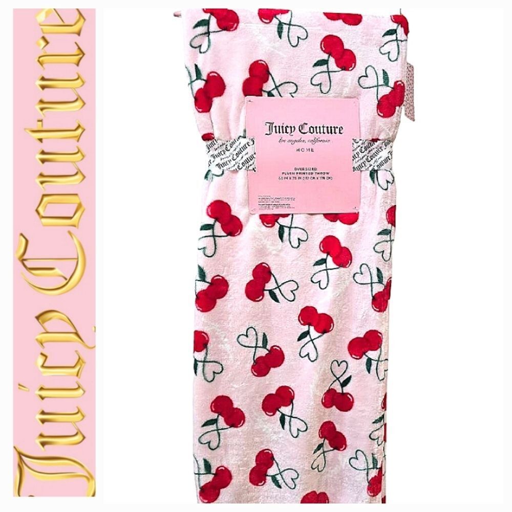 Juicy Couture Home Heart Cherries Oversized Plush Throw Blanket
